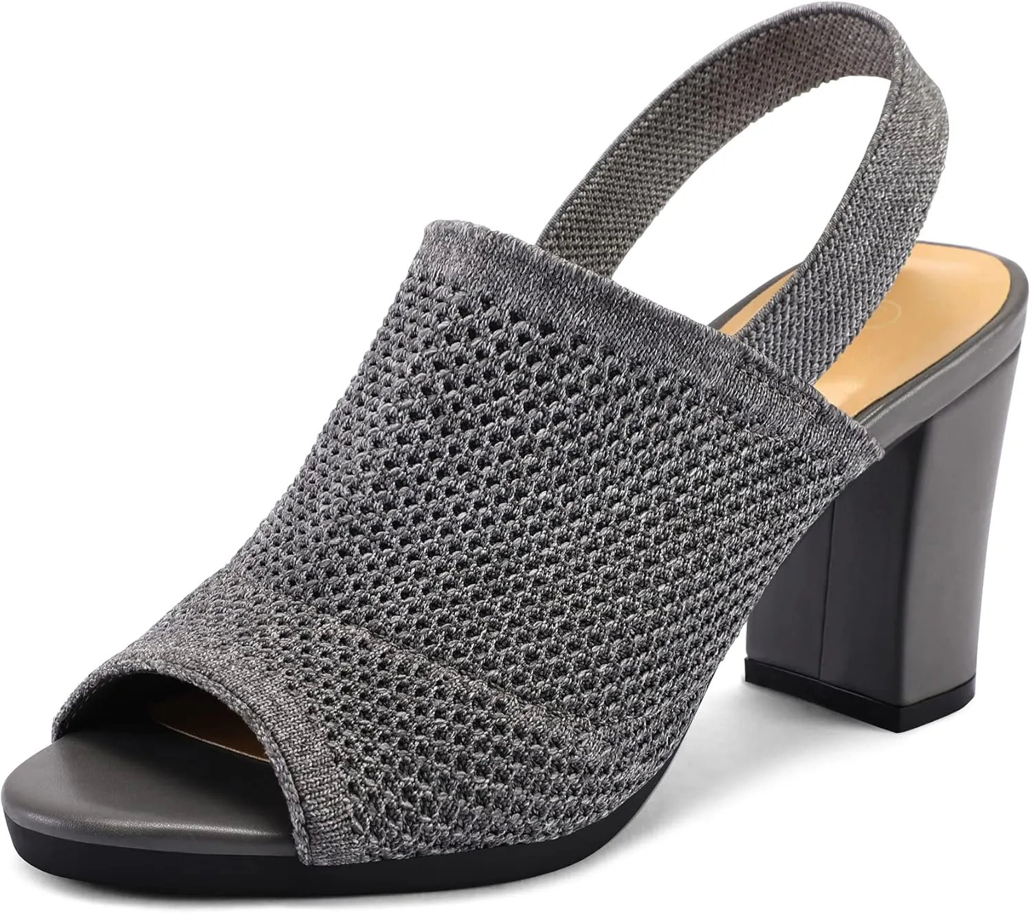 mysoft Women's Knit Chunky Block High Heels Elastic Slingback Open Toe 3 Inch Heeled Sandals