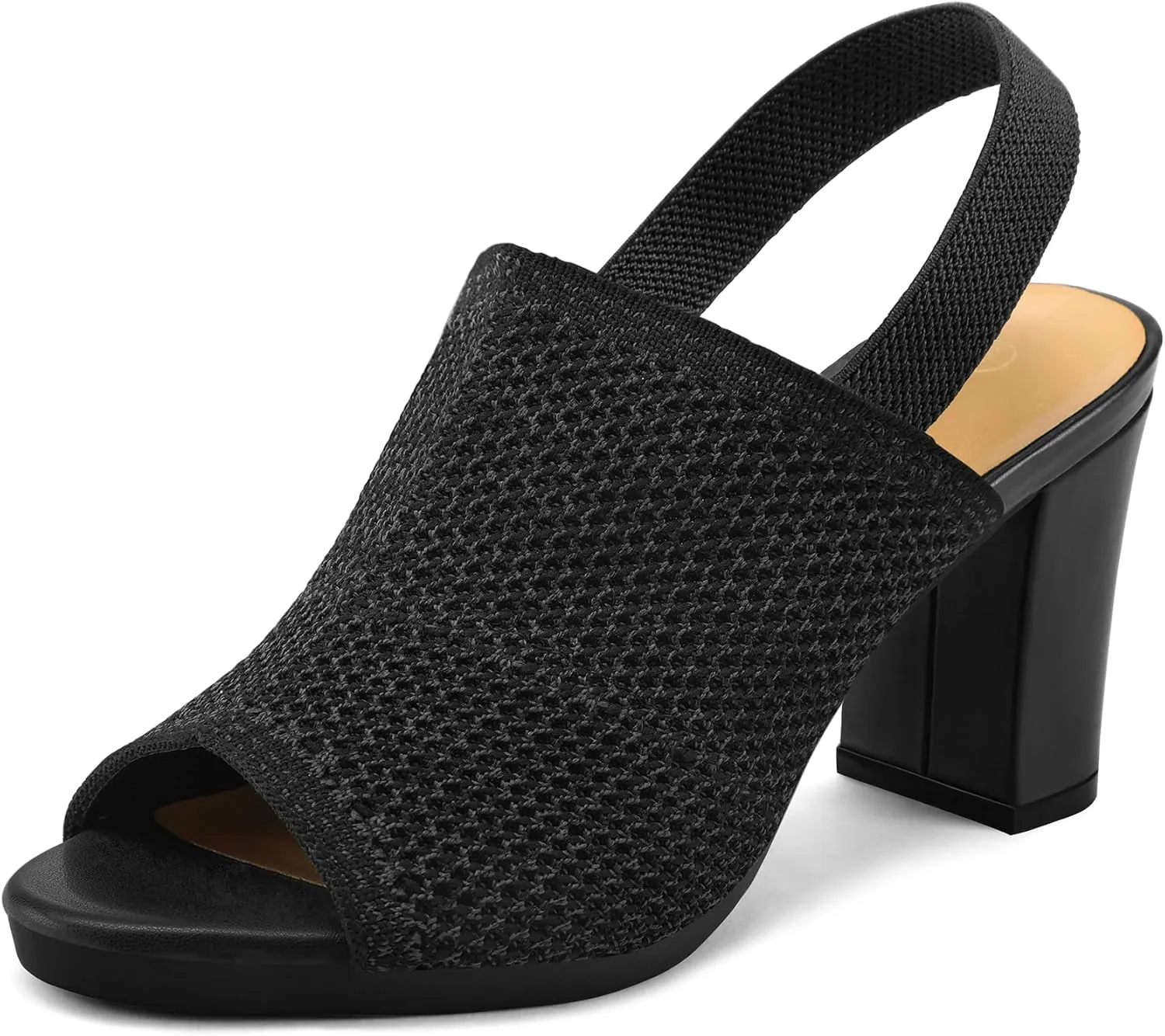 mysoft Women's Knit Chunky Block High Heels Elastic Slingback Open Toe 3 Inch Heeled Sandals