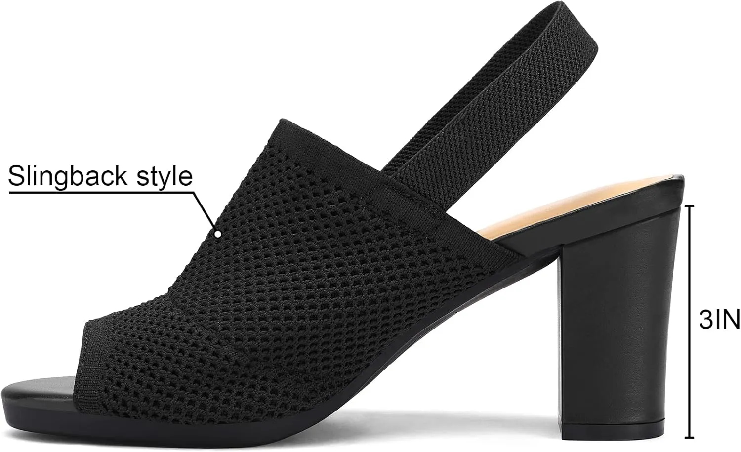 mysoft Women's Knit Chunky Block High Heels Elastic Slingback Open Toe 3 Inch Heeled Sandals