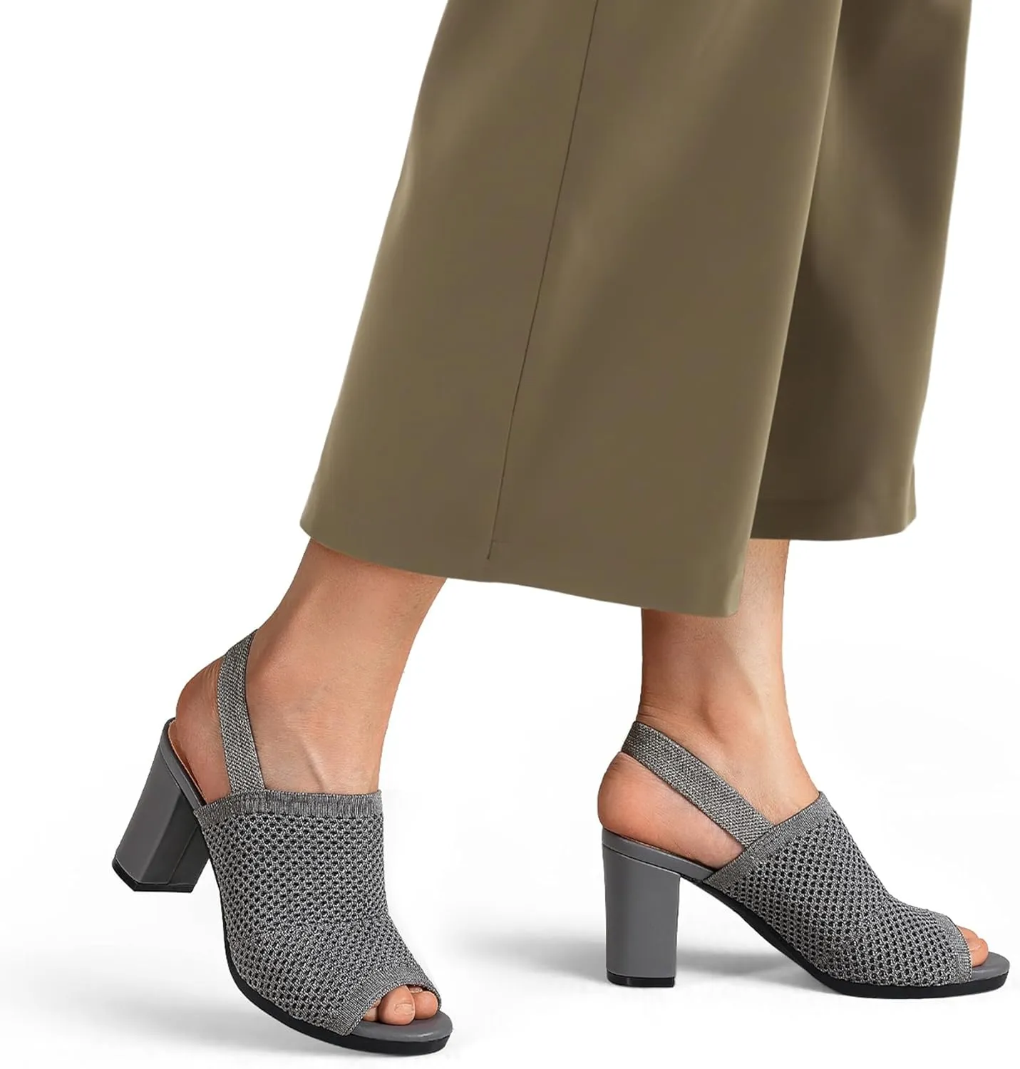 mysoft Women's Knit Chunky Block High Heels Elastic Slingback Open Toe 3 Inch Heeled Sandals