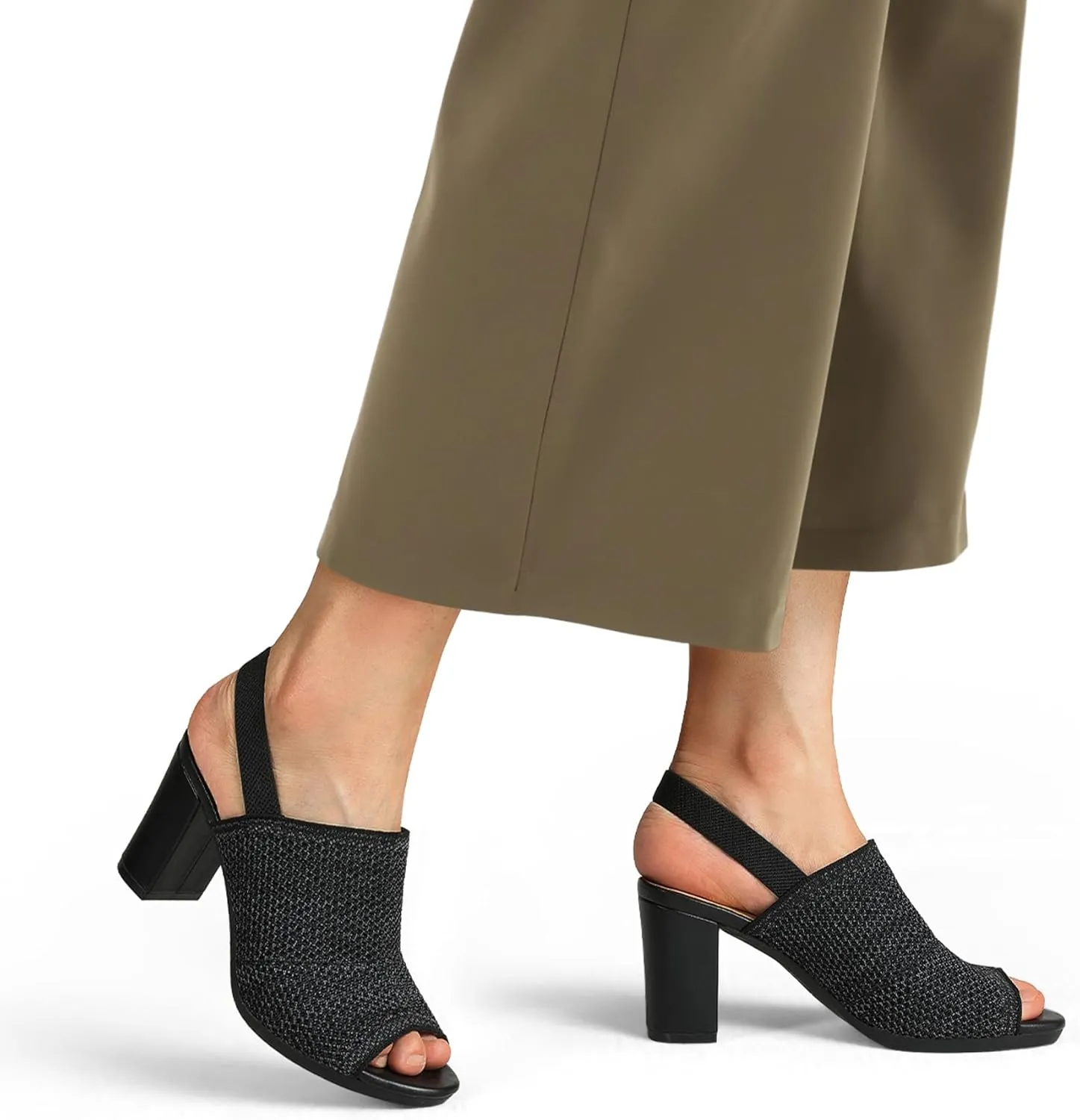 mysoft Women's Knit Chunky Block High Heels Elastic Slingback Open Toe 3 Inch Heeled Sandals