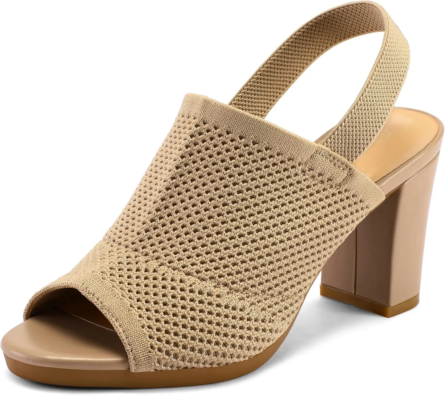 mysoft Women's Knit Chunky Block High Heels Elastic Slingback Open Toe 3 Inch Heeled Sandals