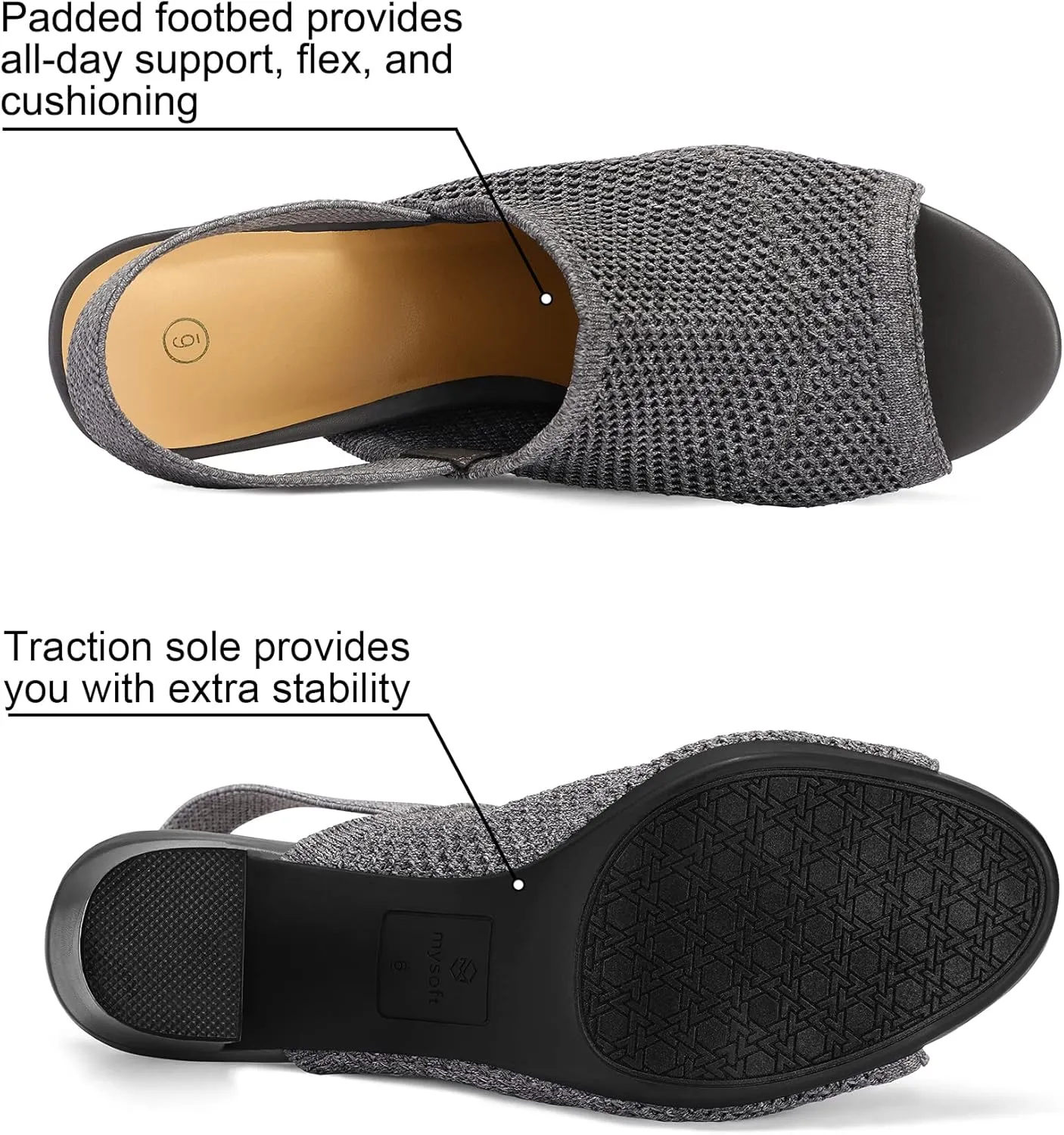 mysoft Women's Knit Chunky Block High Heels Elastic Slingback Open Toe 3 Inch Heeled Sandals