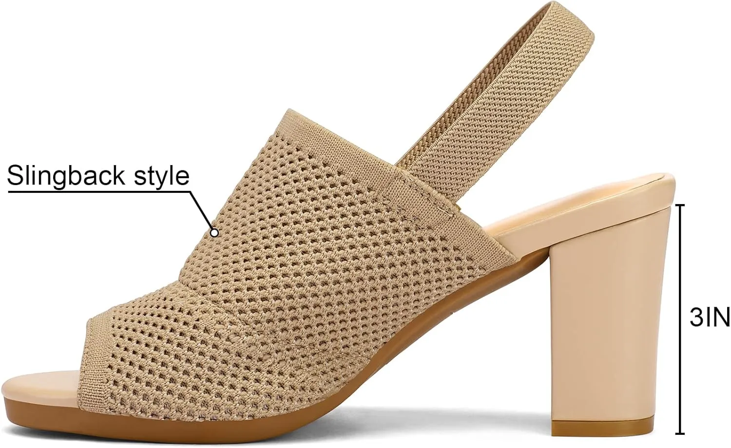 mysoft Women's Knit Chunky Block High Heels Elastic Slingback Open Toe 3 Inch Heeled Sandals