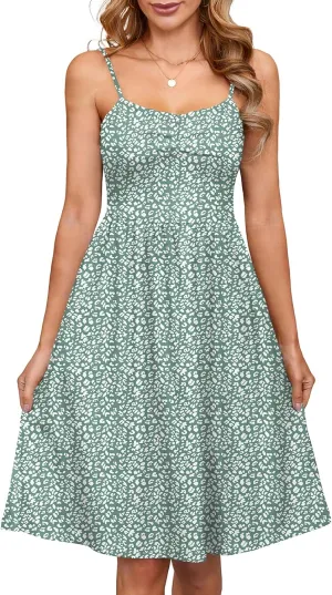 Naggoo Women's Summer Dresses Spaghetti Strap Sleeveless Beach Floral Sundress A Line Flowy Casual Dress with Pockets