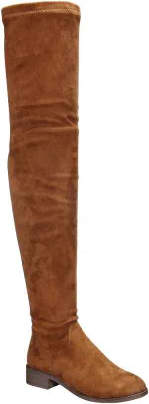 Nature Breeze Olympia 20 Womens Stretchy Thigh High Side Zipper Low Heel Combat Boots