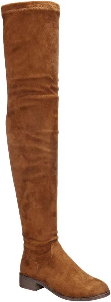Nature Breeze Olympia 20 Womens Stretchy Thigh High Side Zipper Low Heel Combat Boots