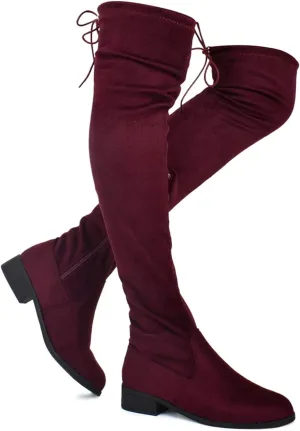 Nature Breeze Olympia 20 Womens Stretchy Thigh High Side Zipper Low Heel Combat Boots