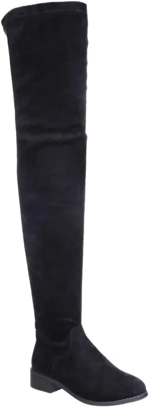 Nature Breeze Olympia 20 Womens Stretchy Thigh High Side Zipper Low Heel Combat Boots