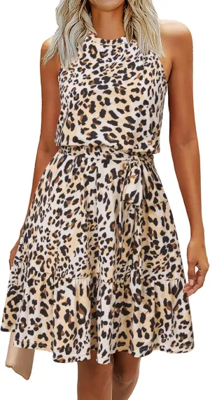 Newshows Womens 2025 Summer Dress Halter Wedding Guest Casual Beach Vacation Outfits Belted Sundresses with Pockets