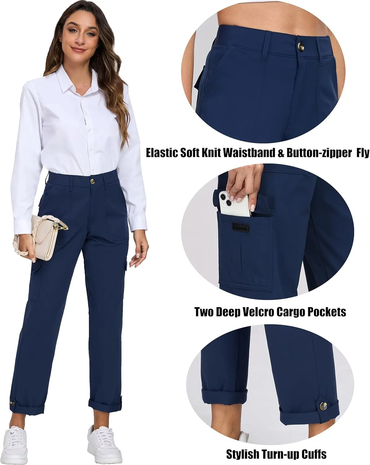 Oalka Women's Hiking Cropped Capri Pants Relaxed Fit Stretchy Knit Waist Casual Outdoor Travel Pant