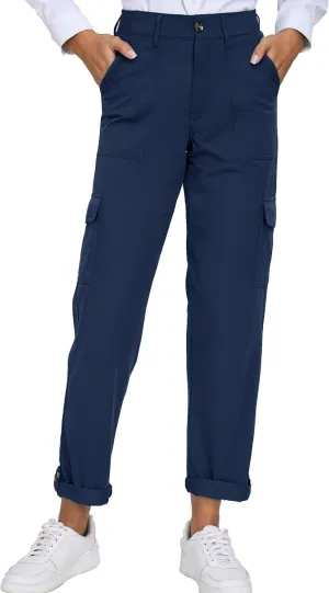Oalka Women's Hiking Cropped Capri Pants Relaxed Fit Stretchy Knit Waist Casual Outdoor Travel Pant