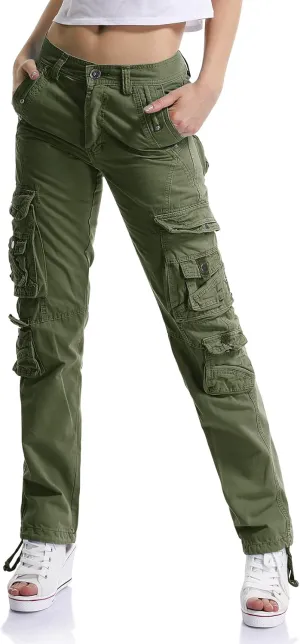 OCHENTA Women's Cotton Casual Cargo Work Pants Travel Hiking Baggy Y2K with Multi Pockets