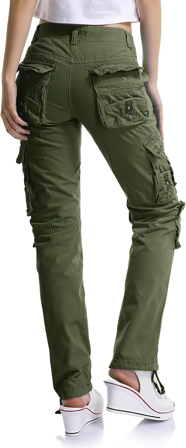 OCHENTA Women's Cotton Casual Cargo Work Pants Travel Hiking Baggy Y2K with Multi Pockets