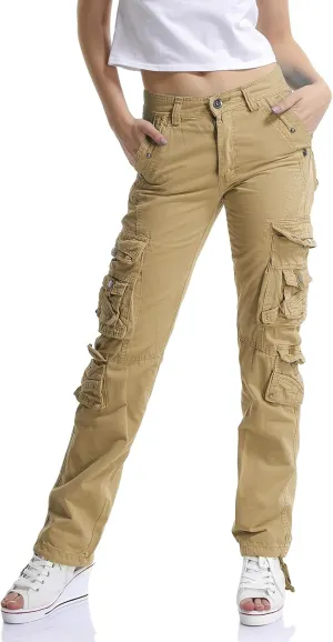 OCHENTA Women's Cotton Casual Cargo Work Pants Travel Hiking Baggy Y2K with Multi Pockets