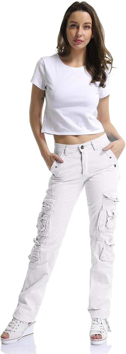 OCHENTA Women's Cotton Casual Cargo Work Pants Travel Hiking Baggy Y2K with Multi Pockets