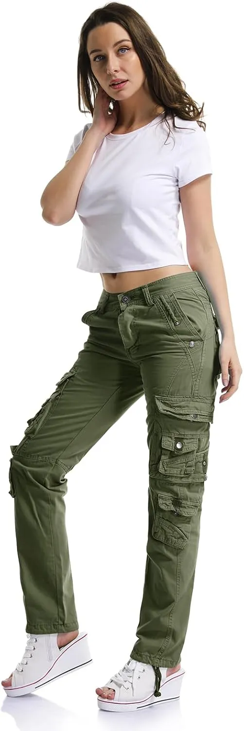 OCHENTA Women's Cotton Casual Cargo Work Pants Travel Hiking Baggy Y2K with Multi Pockets