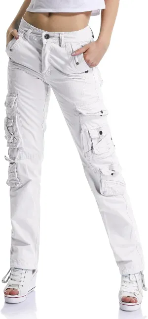OCHENTA Women's Cotton Casual Cargo Work Pants Travel Hiking Baggy Y2K with Multi Pockets