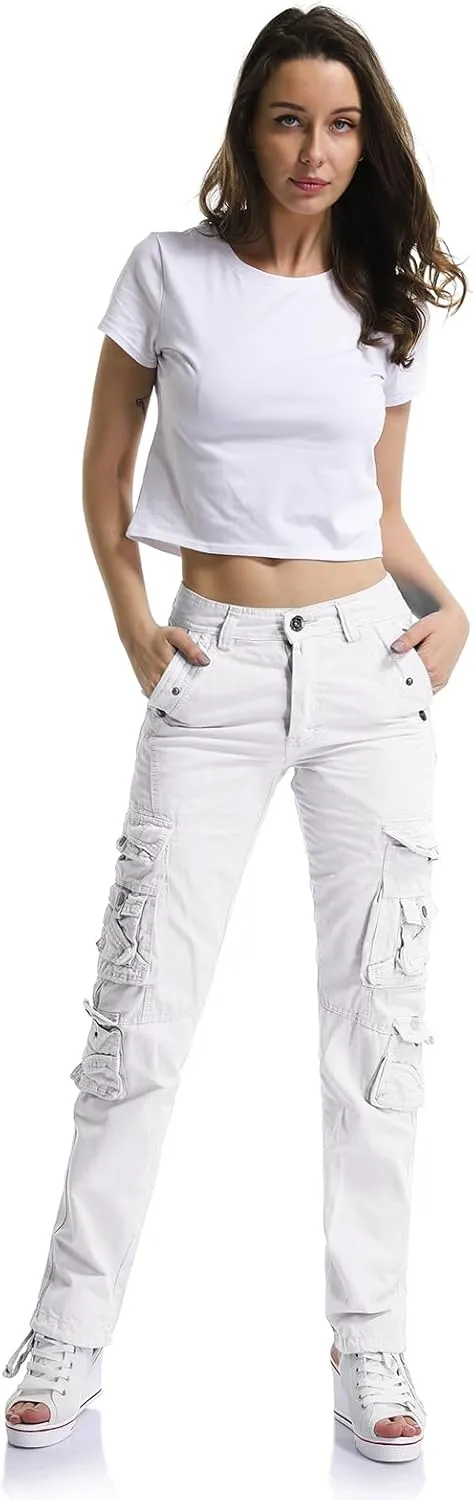 OCHENTA Women's Cotton Casual Cargo Work Pants Travel Hiking Baggy Y2K with Multi Pockets