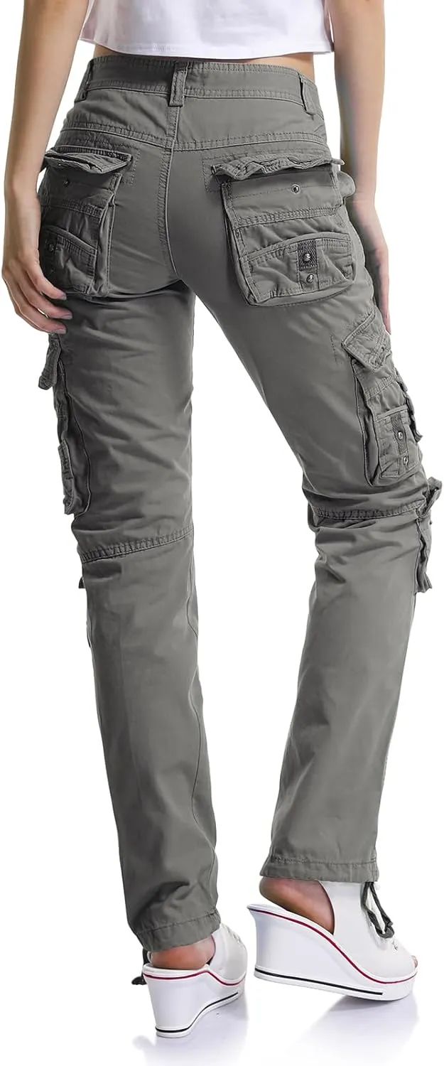 OCHENTA Women's Cotton Casual Cargo Work Pants Travel Hiking Baggy Y2K with Multi Pockets
