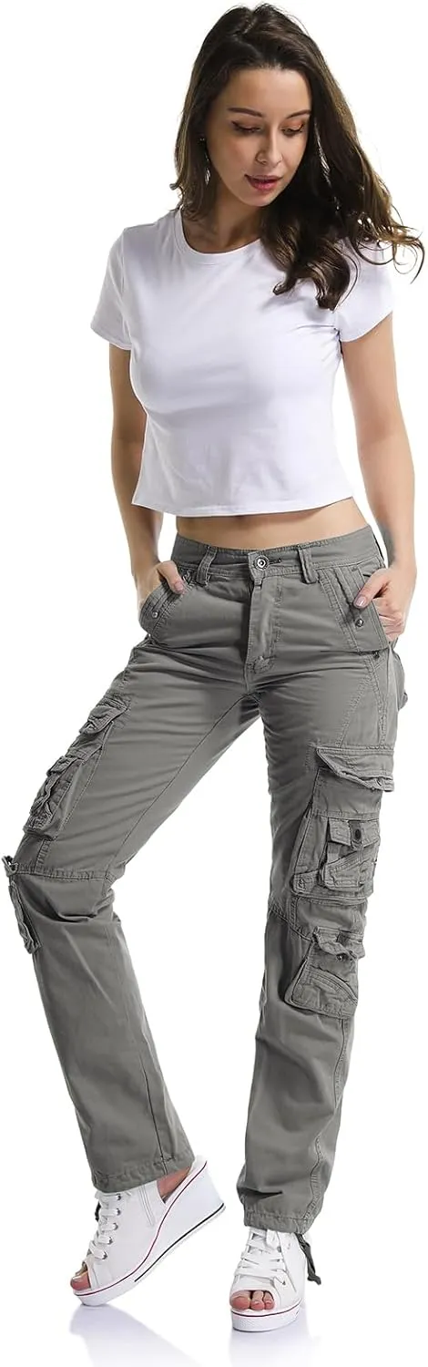 OCHENTA Women's Cotton Casual Cargo Work Pants Travel Hiking Baggy Y2K with Multi Pockets
