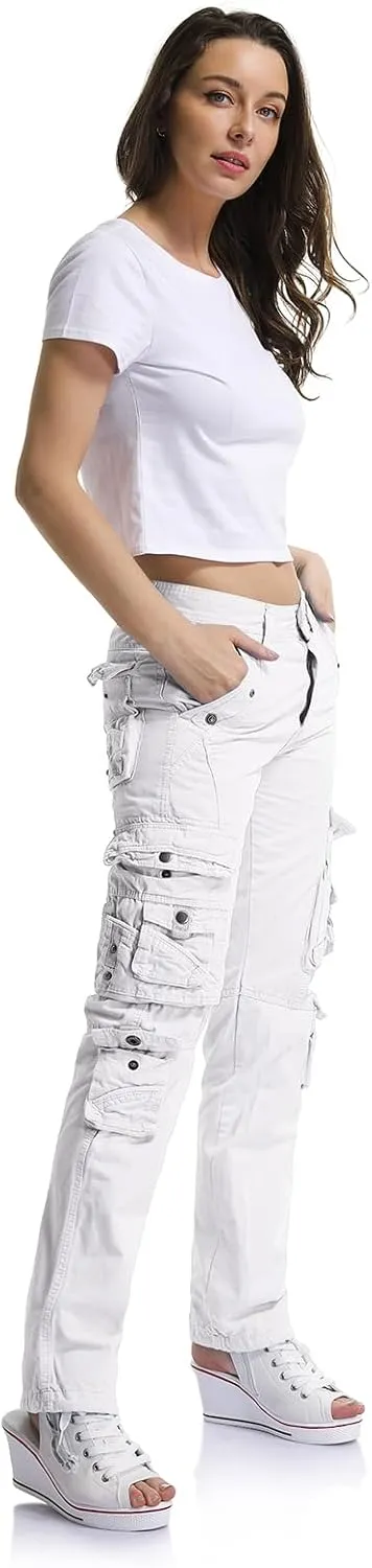 OCHENTA Women's Cotton Casual Cargo Work Pants Travel Hiking Baggy Y2K with Multi Pockets