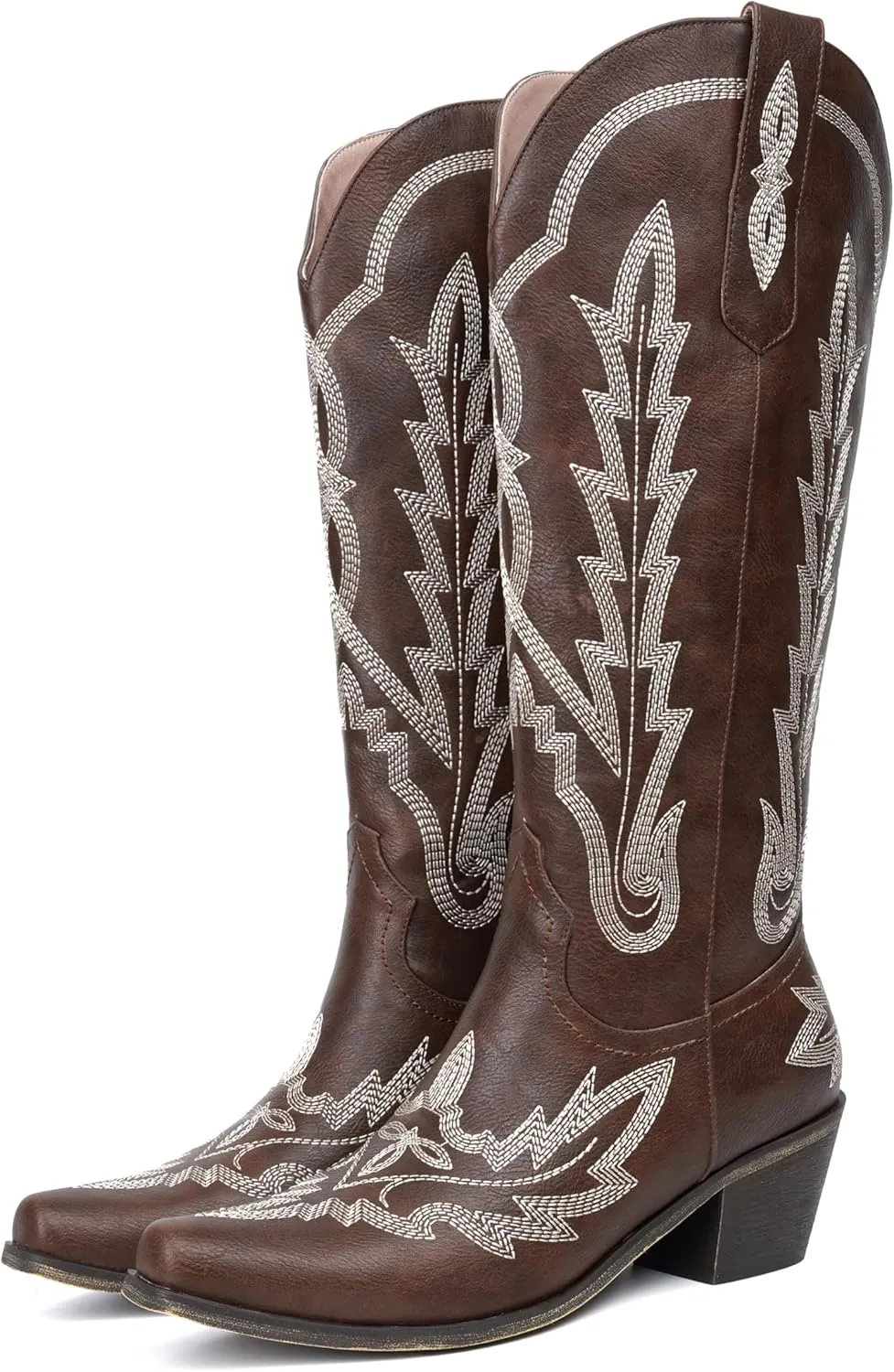 olomisa Over the Knee Cowboy Boots for Women Embroidery Cowgirl Boots Chunky Heel Side Zipper Boots Thigh High Western Boots