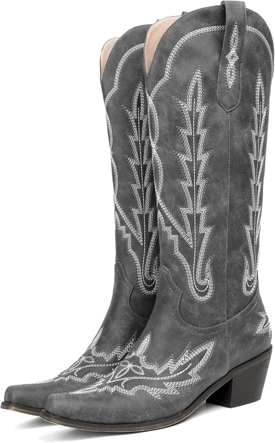 olomisa Over the Knee Cowboy Boots for Women Embroidery Cowgirl Boots Chunky Heel Side Zipper Boots Thigh High Western Boots