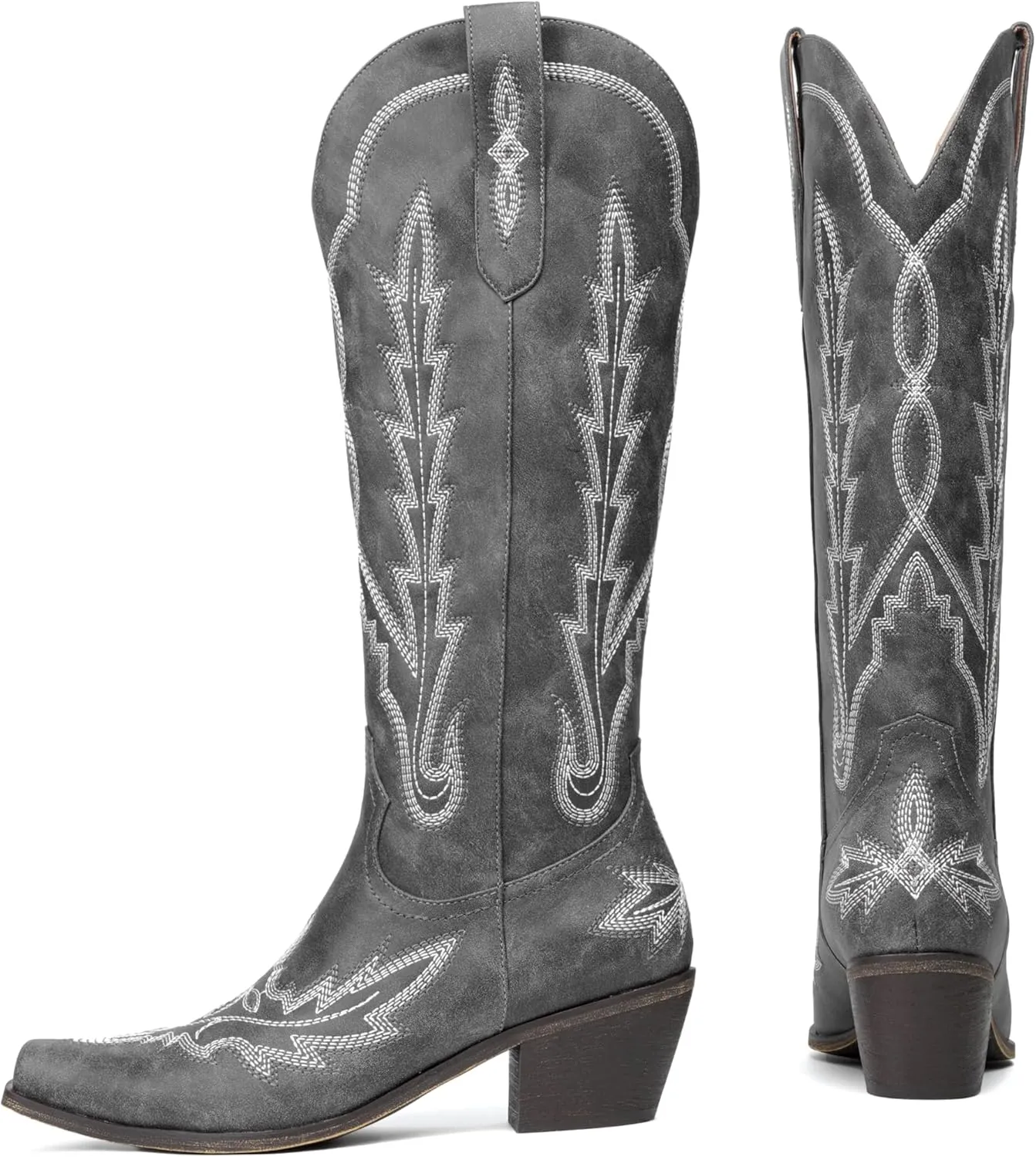 olomisa Over the Knee Cowboy Boots for Women Embroidery Cowgirl Boots Chunky Heel Side Zipper Boots Thigh High Western Boots