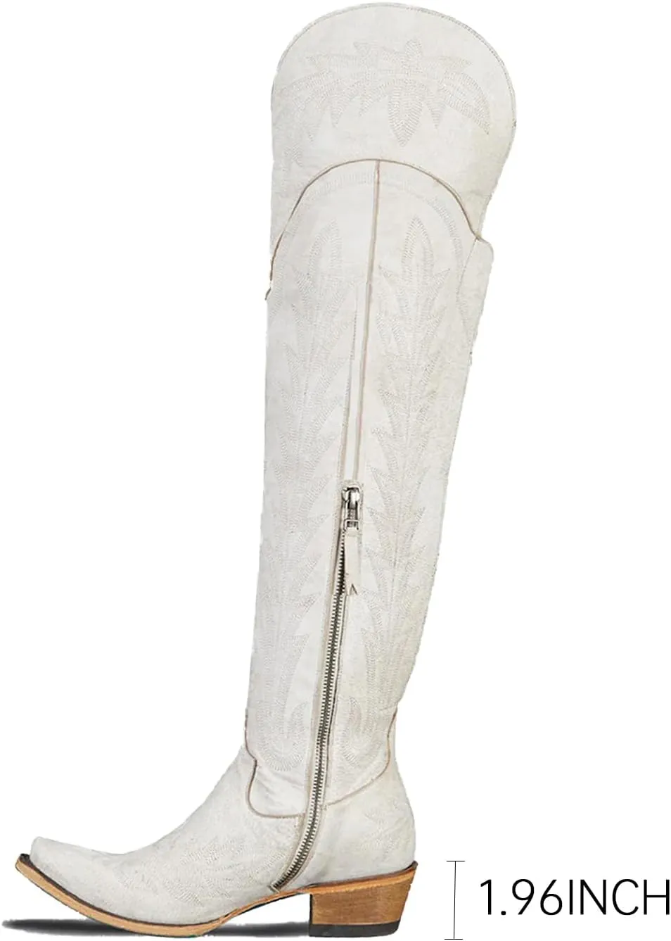 olomisa Over the Knee Cowboy Boots for Women Embroidery Cowgirl Boots Chunky Heel Side Zipper Boots Thigh High Western Boots