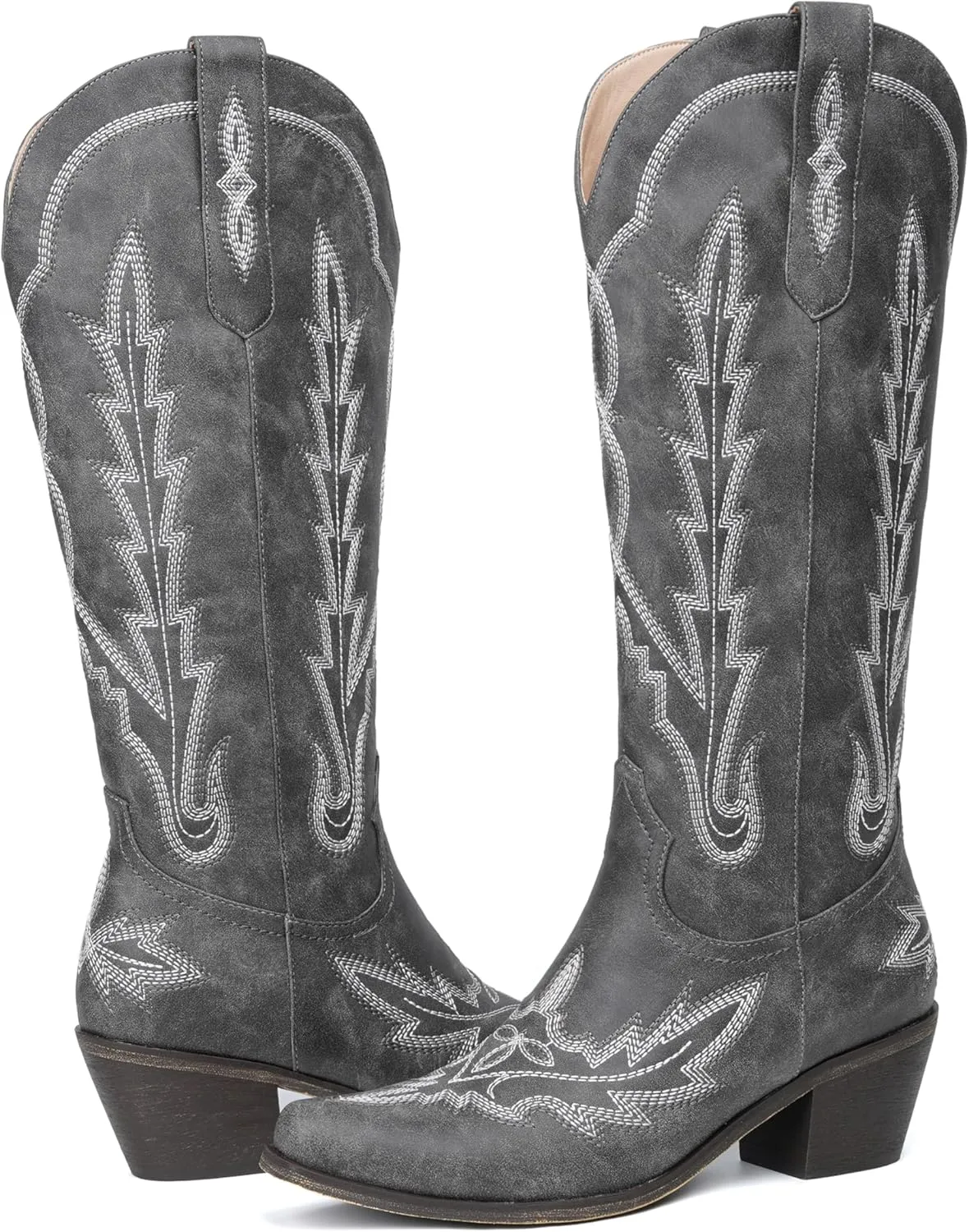 olomisa Over the Knee Cowboy Boots for Women Embroidery Cowgirl Boots Chunky Heel Side Zipper Boots Thigh High Western Boots