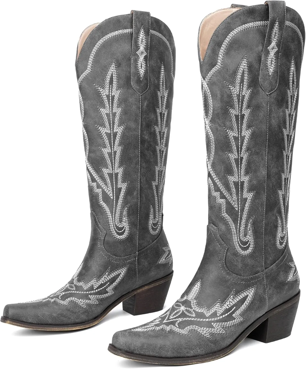 olomisa Over the Knee Cowboy Boots for Women Embroidery Cowgirl Boots Chunky Heel Side Zipper Boots Thigh High Western Boots