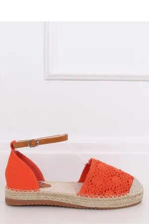Orange Crochet Lace Espadrilles with Ankle Strap and Jute Sole
