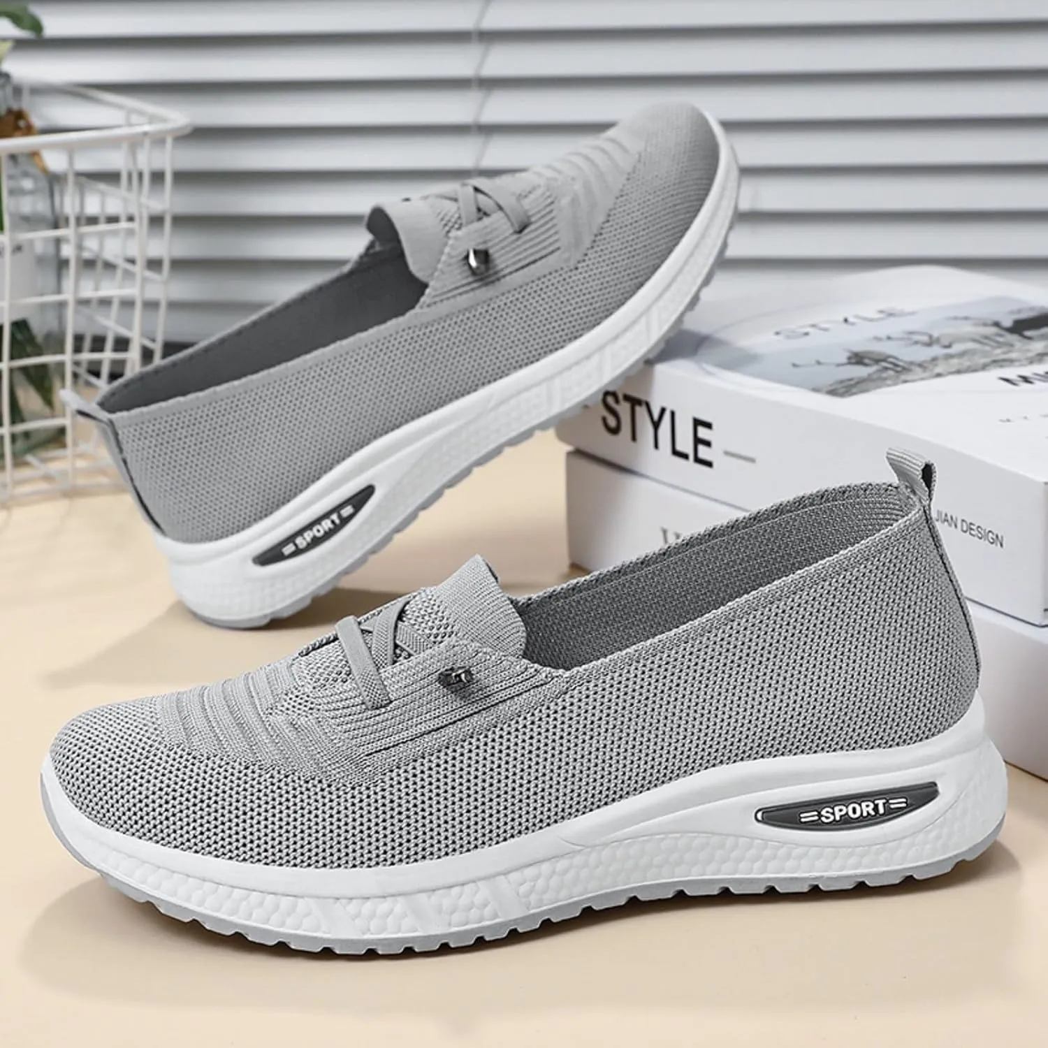 Orthopedic Shoes for Women, Women's Lightweight Slip-On Slip-On Knitted Sneakers, Comfortable Fashion Flat Walking Shoes for Women Breathable Sock Mesh Loafers Orthowalkway Womens Shoes