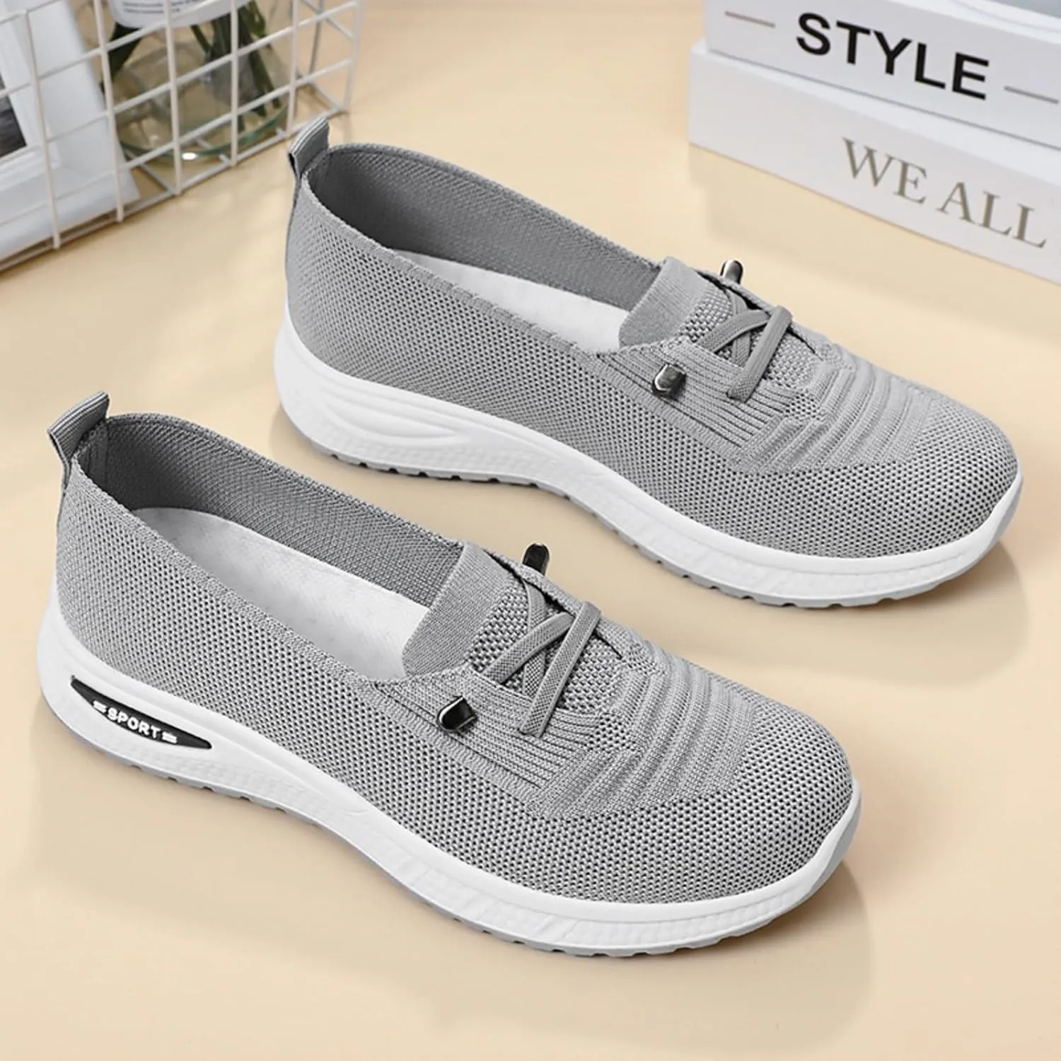 Orthopedic Shoes for Women, Women's Lightweight Slip-On Slip-On Knitted Sneakers, Comfortable Fashion Flat Walking Shoes for Women Breathable Sock Mesh Loafers Orthowalkway Womens Shoes