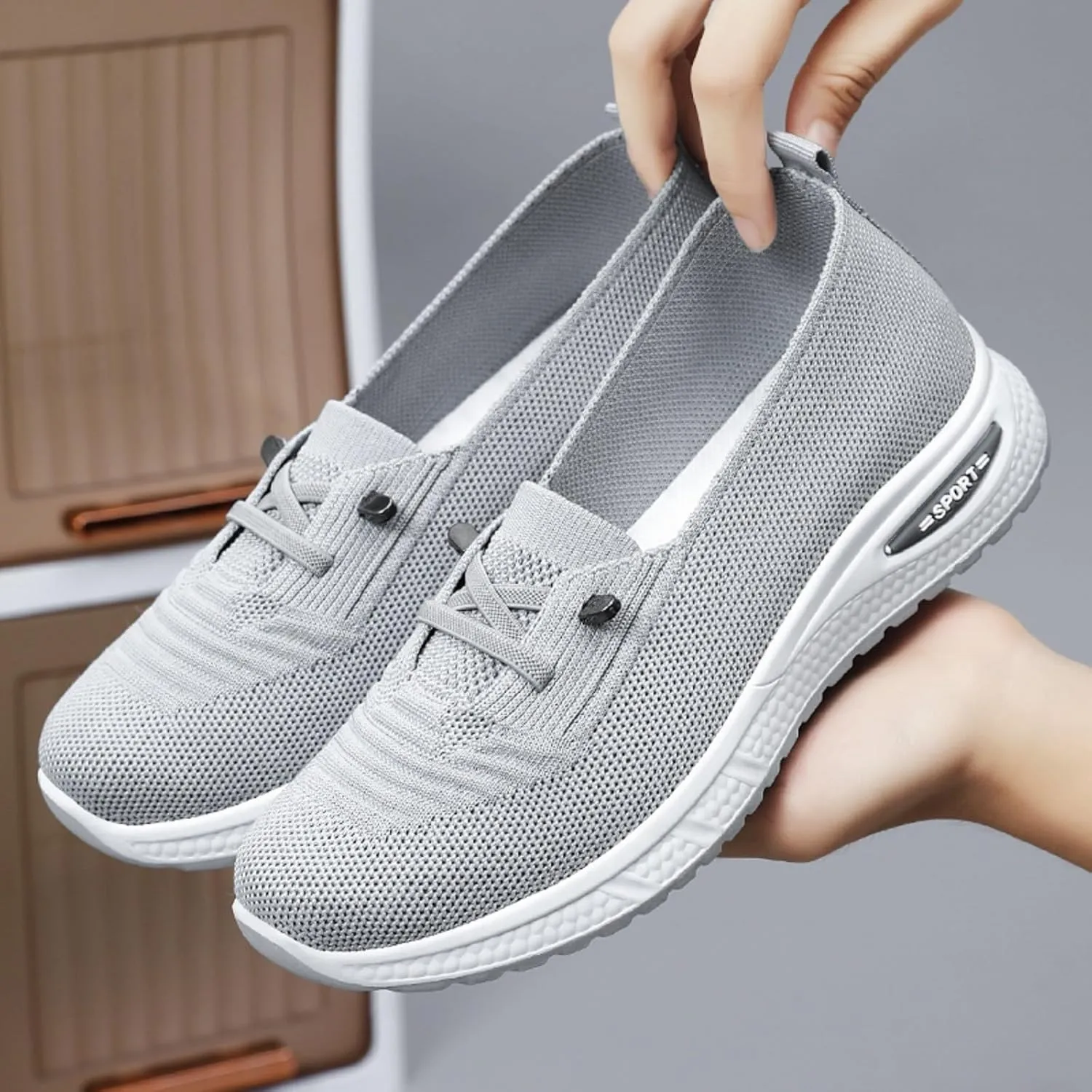 Orthopedic Shoes for Women, Women's Lightweight Slip-On Slip-On Knitted Sneakers, Comfortable Fashion Flat Walking Shoes for Women Breathable Sock Mesh Loafers Orthowalkway Womens Shoes