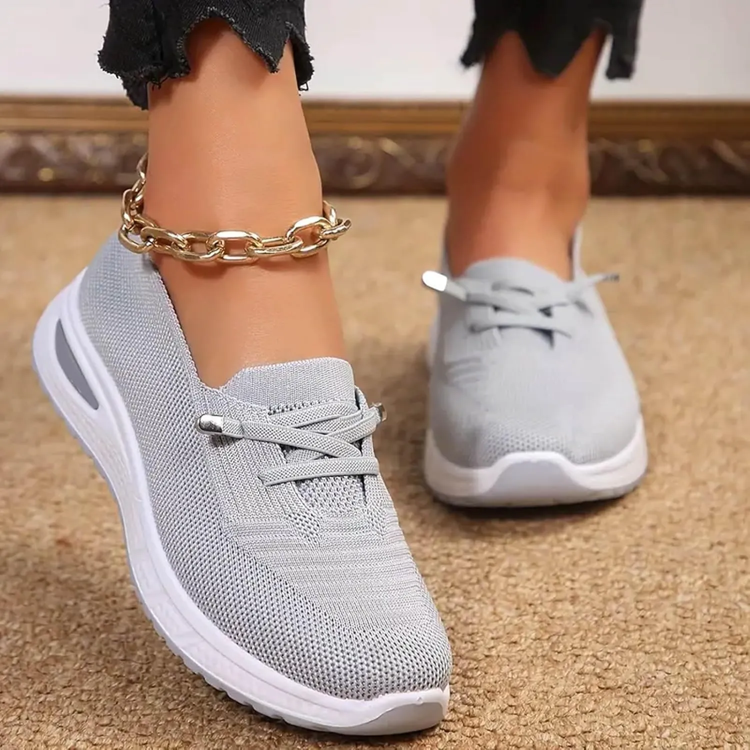 Orthopedic Shoes for Women, Women's Lightweight Slip-On Slip-On Knitted Sneakers, Comfortable Fashion Flat Walking Shoes for Women Breathable Sock Mesh Loafers Orthowalkway Womens Shoes