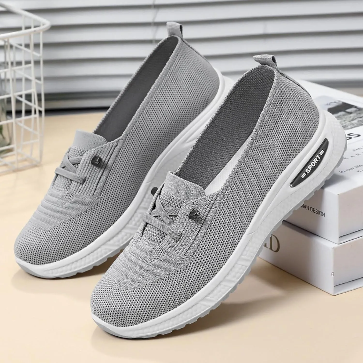 Orthopedic Shoes for Women, Women's Lightweight Slip-On Slip-On Knitted Sneakers, Comfortable Fashion Flat Walking Shoes for Women Breathable Sock Mesh Loafers Orthowalkway Womens Shoes