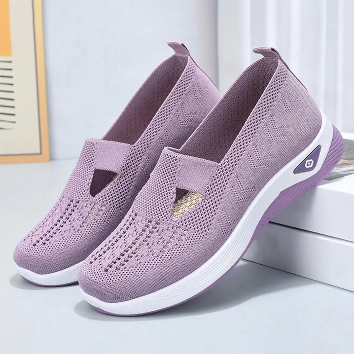 Orthoture Womens Walking Shoes for Balance,Dressy Comfort Mesh Sneakers,Woven Breathable Anti-Skid Soft Shoes