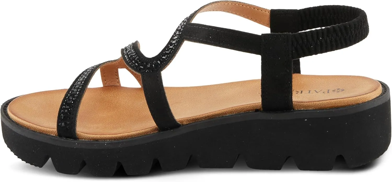 PATRIZIA Women's ZIGGED Zigzag Rhinestone Platform Stretch Back Sandals