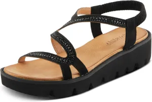 PATRIZIA Women's ZIGGED Zigzag Rhinestone Platform Stretch Back Sandals