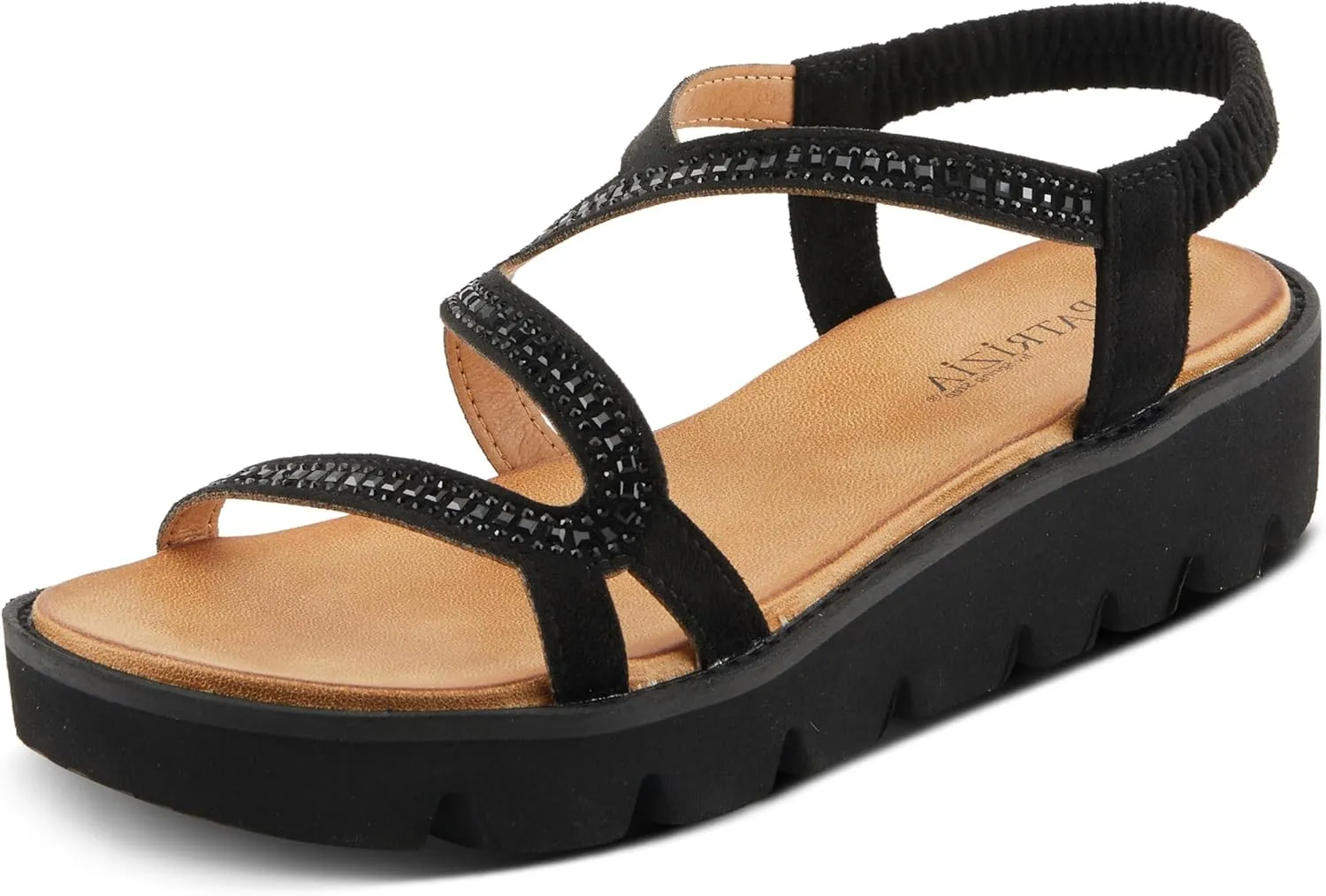 PATRIZIA Women's ZIGGED Zigzag Rhinestone Platform Stretch Back Sandals