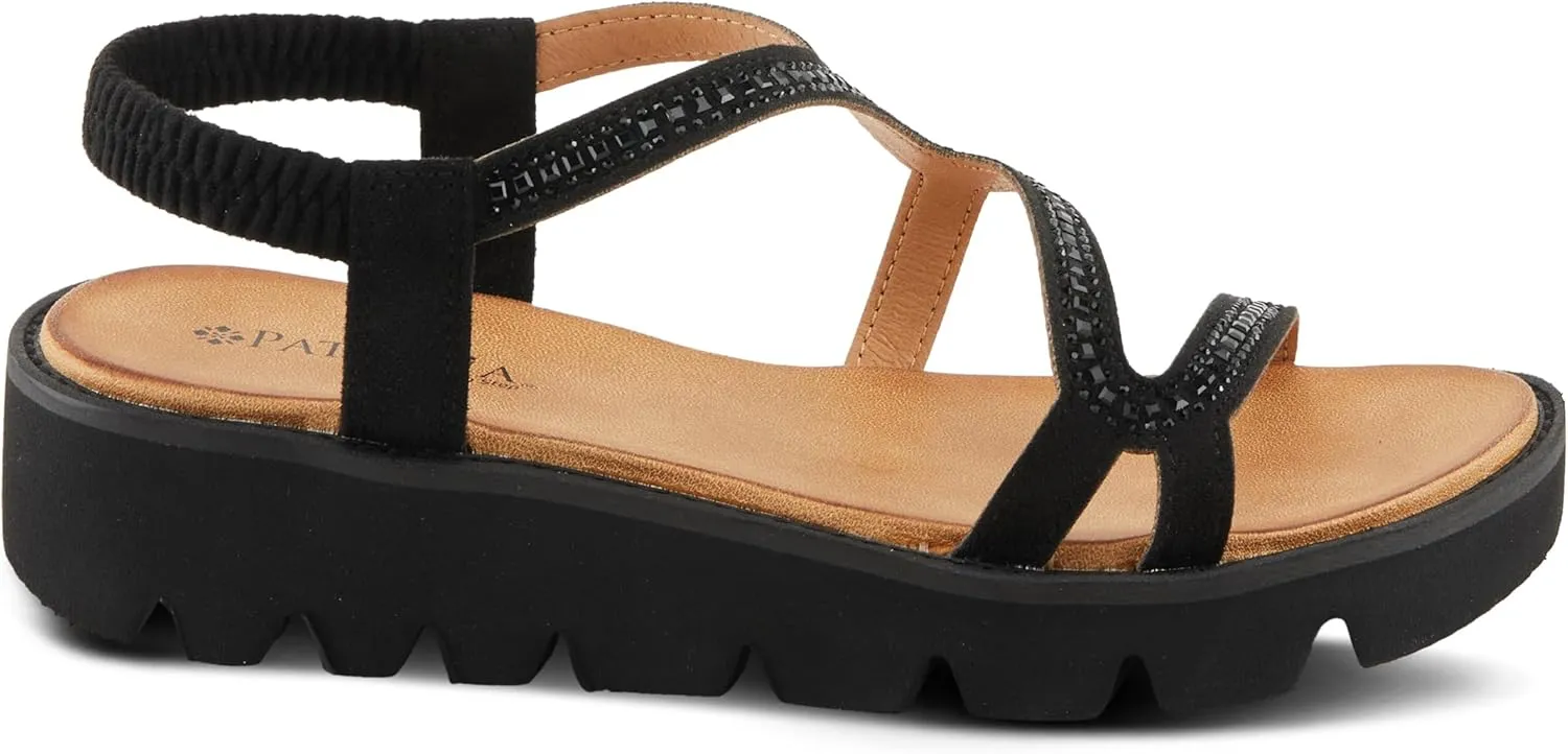 PATRIZIA Women's ZIGGED Zigzag Rhinestone Platform Stretch Back Sandals
