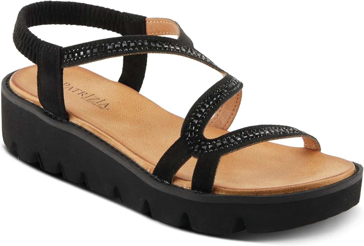 PATRIZIA Women's ZIGGED Zigzag Rhinestone Platform Stretch Back Sandals