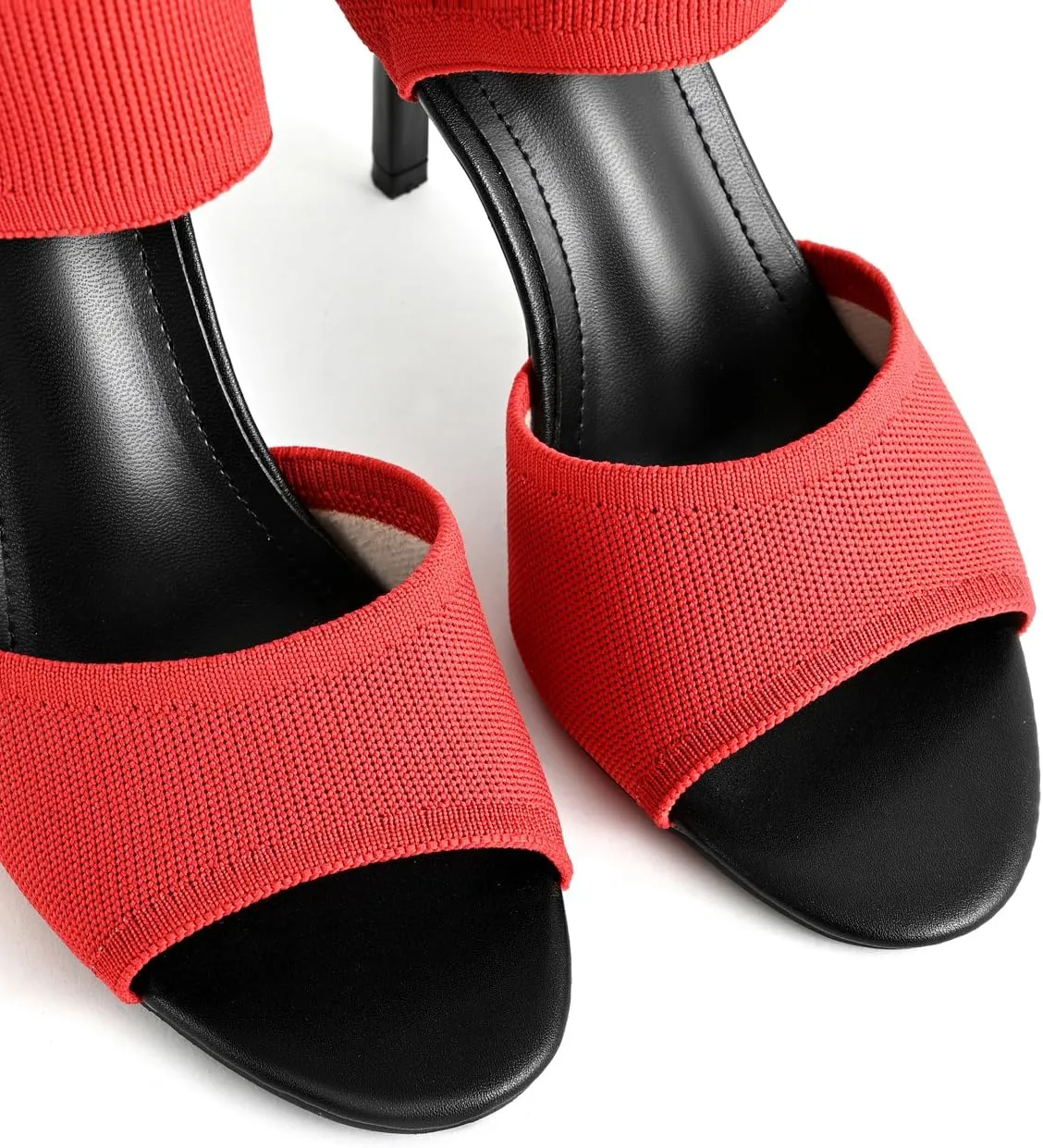 Peep Toe Heels for Women Sexy 3 Inches Stiletto High Heels for Women Dressy Slip On Comfortable Wide Stretchy Heels Knit Open Toe Booties Sandals Black Heels Sandals for Prom, Party and Work
