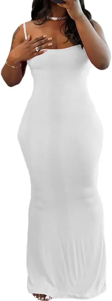 PINSV Women Summer Long Dress Casual Slip Sexy Sleeveless Bodycon Maxi Dresses for Women