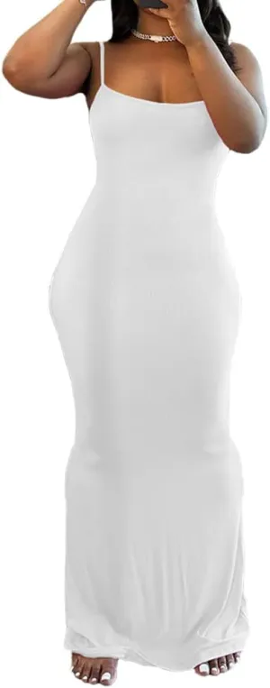 PINSV Women Summer Long Dress Casual Slip Sexy Sleeveless Bodycon Maxi Dresses for Women