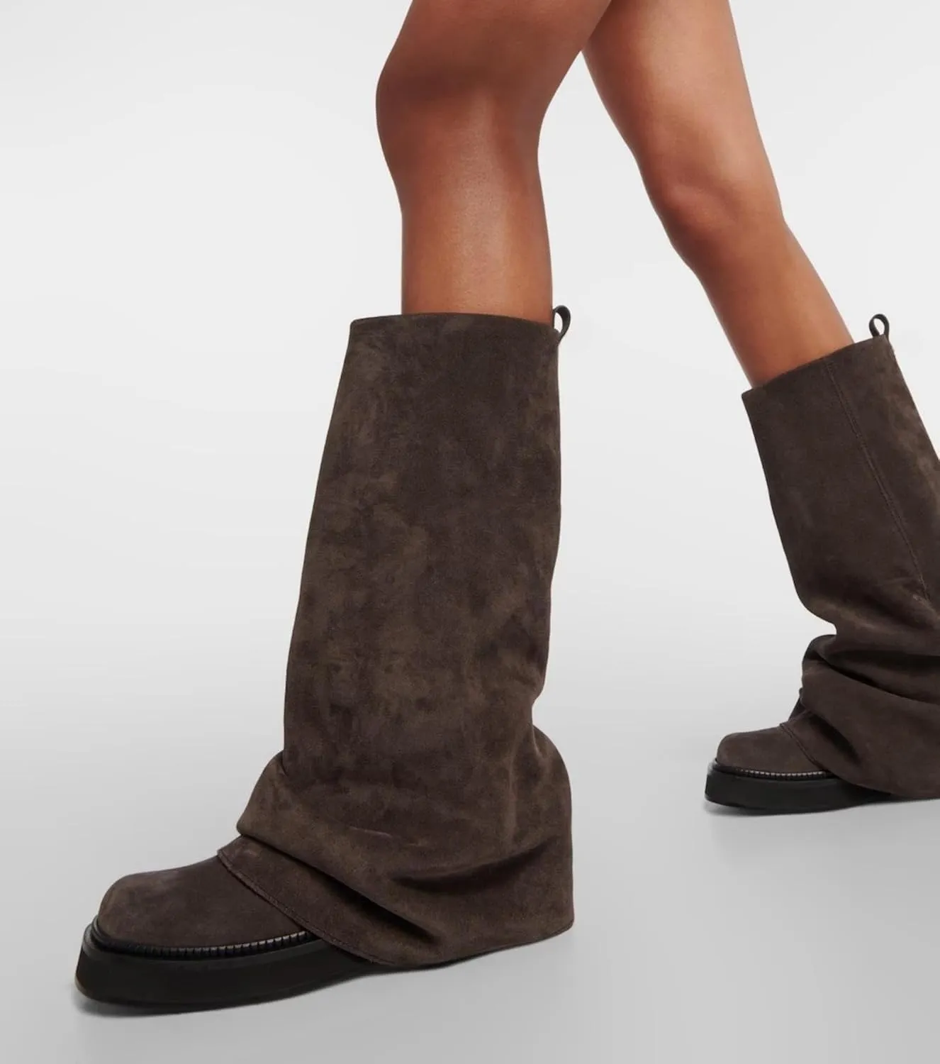 Platform Mid-Low Heel Calf Boots for Women - Round Toe Cowgirl Pull-On Chunky Booties for Wide Calf