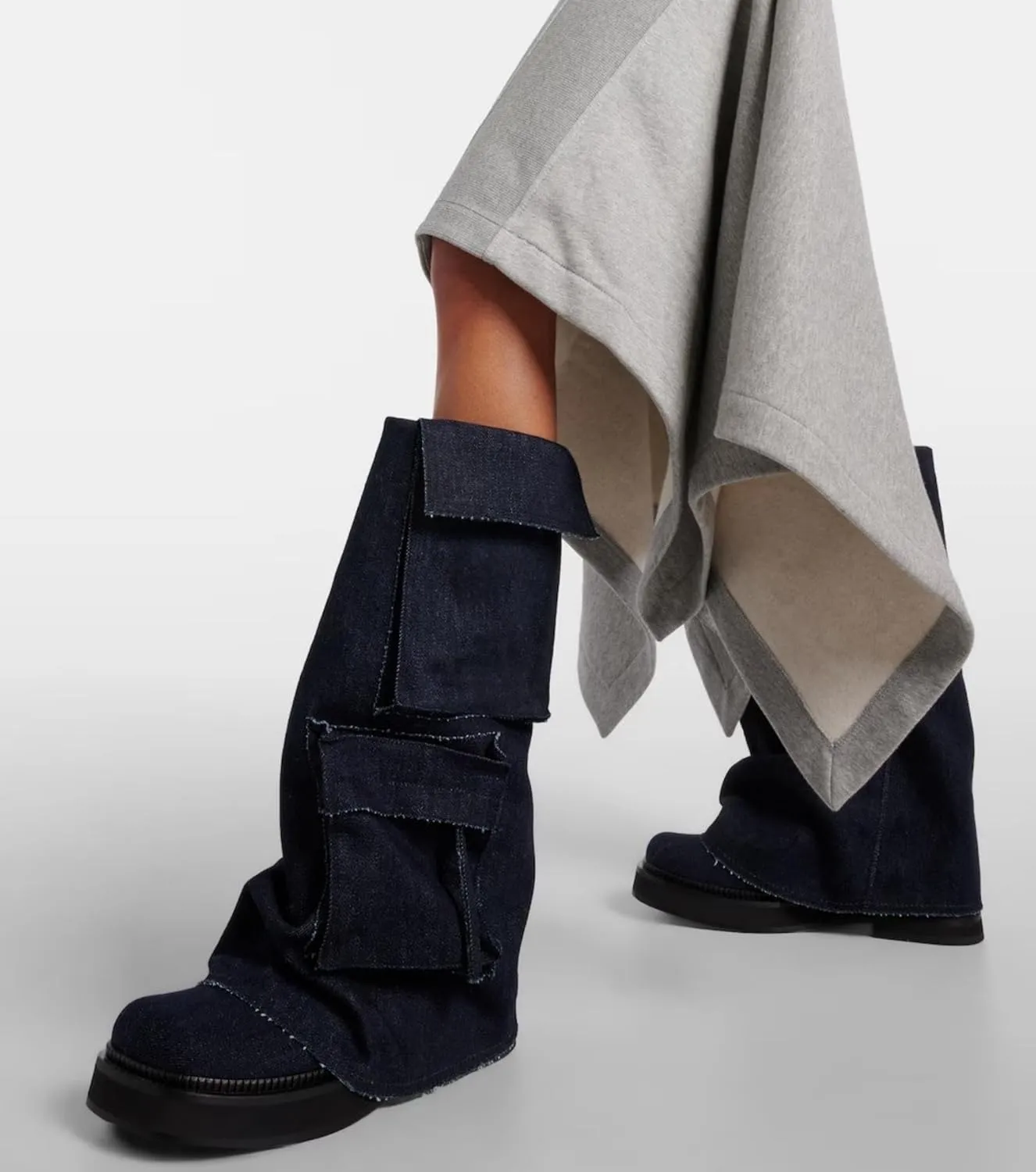 Platform Mid-Low Heel Calf Boots for Women - Round Toe Cowgirl Pull-On Chunky Booties for Wide Calf