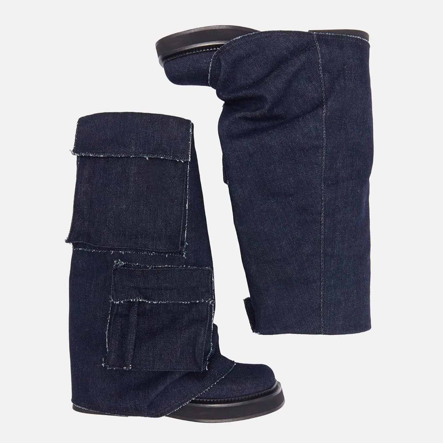 Platform Mid-Low Heel Calf Boots for Women - Round Toe Cowgirl Pull-On Chunky Booties for Wide Calf